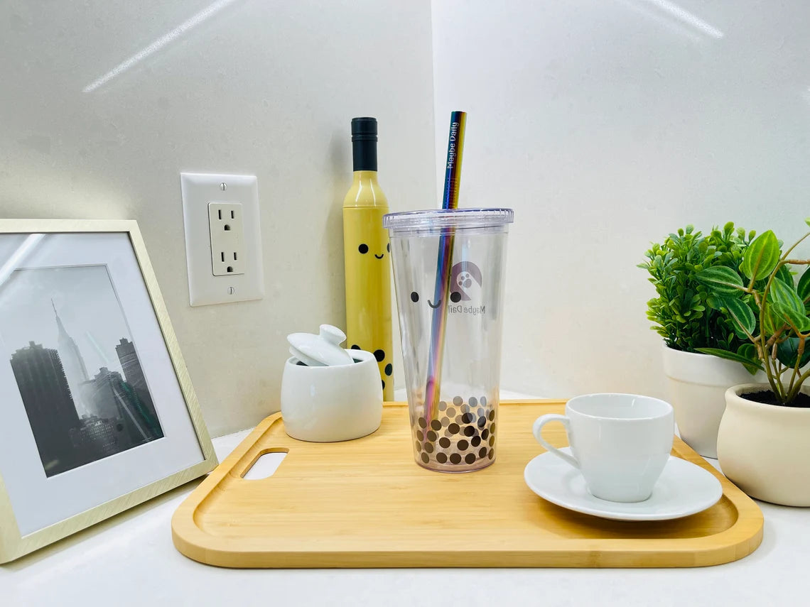 MaybeDaily Reusable Eco-Friendly Bubble Tea Boba Cup with Stainless Steel Straw Bubble Tea Boba Character Tumbler
